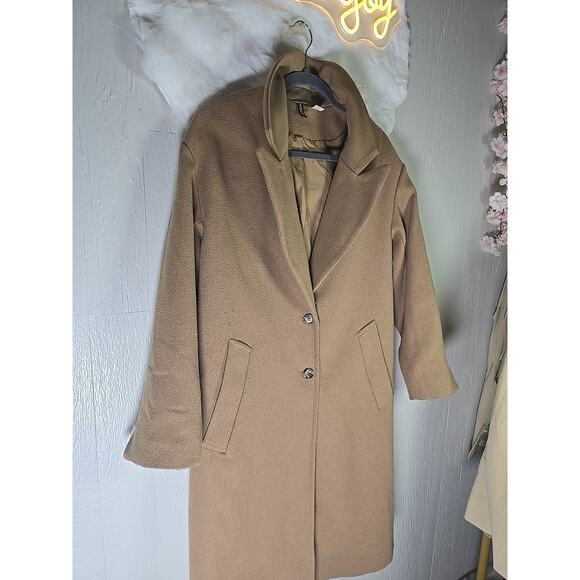 H&M Trench Coat Wool Blend Womens XS Jacket Camel Office Formal Holiday Party - Picture 2 of 10